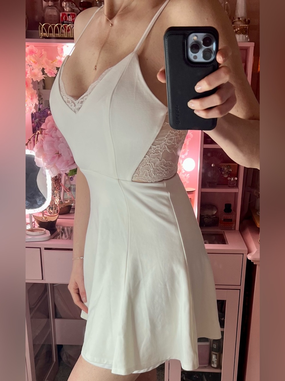 Lulus White Lace Cutout Skater Dress Fit & Flare Mini Dress